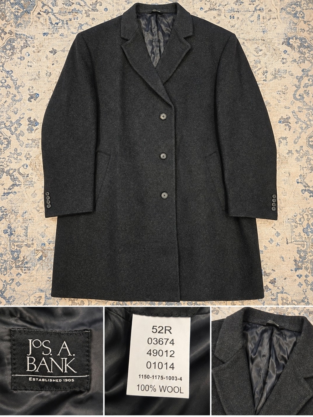 Jos. A. Bank Men's Charcoal Wool Overcoat - Charcoal Gray